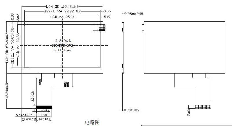 4.3 လက်မ TFT မျက်နှာပြင် 480 × 272 ရုပ်ထွက် SPI MCU မျက်နှာပြင် (၁၁) ခု၊